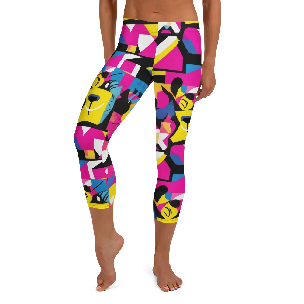 Neon Mask Parade on Capri Leggings — Front