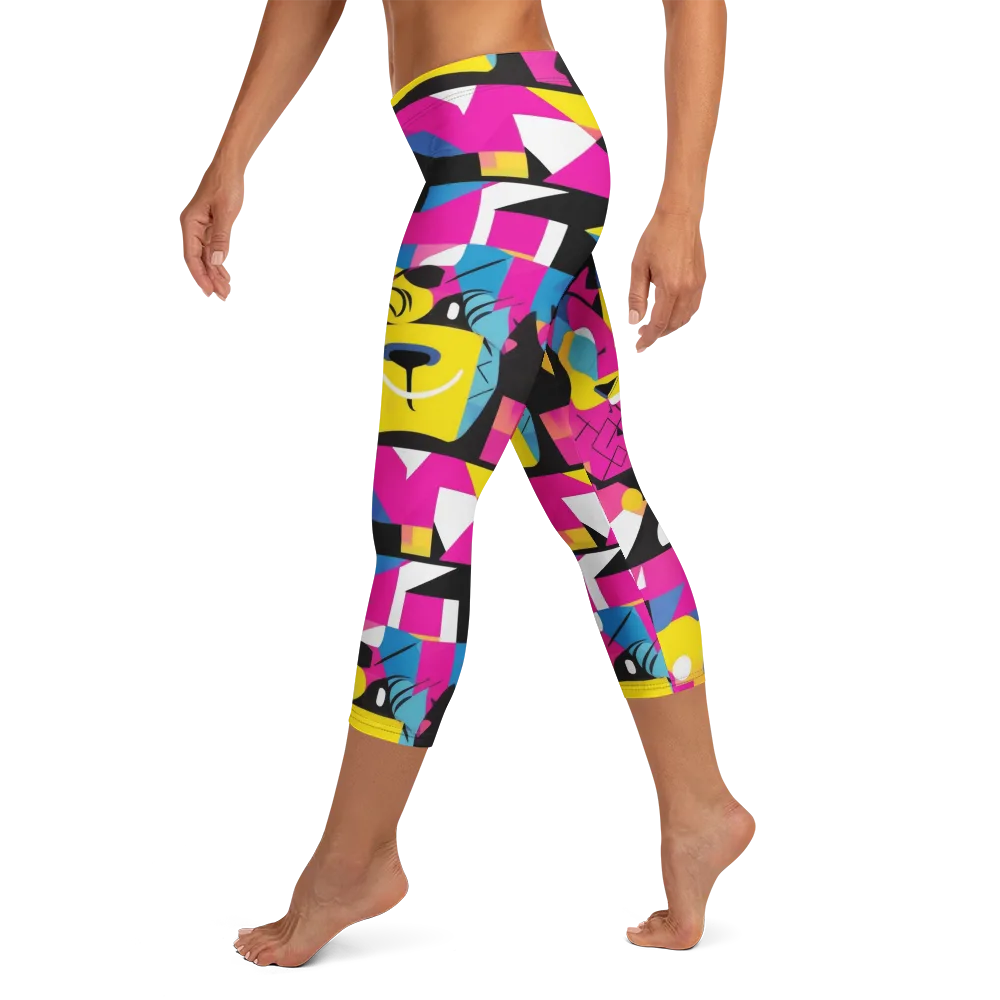 Neon Mask Parade on Capri Leggings — Left