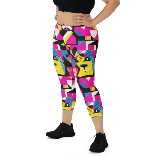 Neon Mask Parade on a Capri Leggings