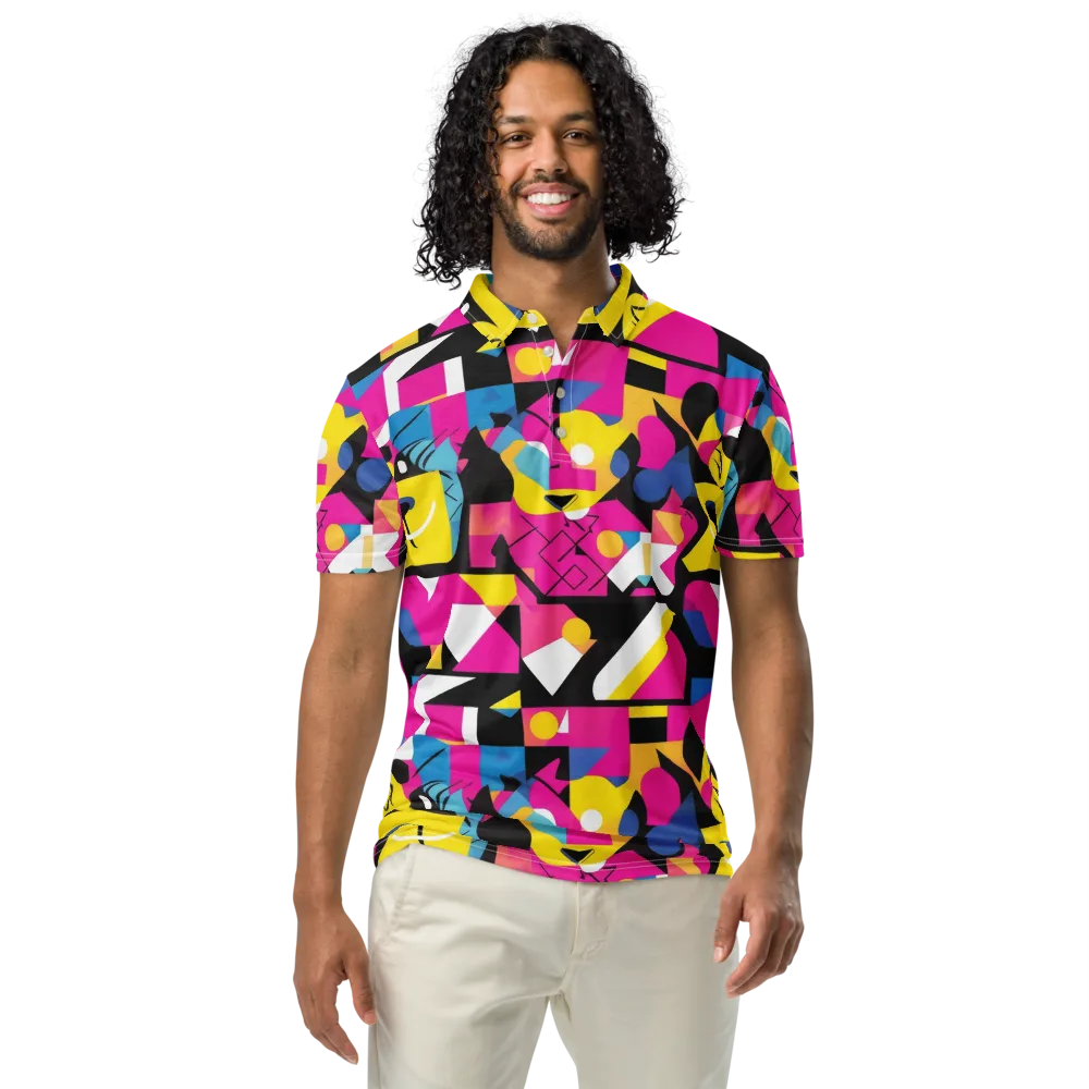 Neon Mask Parade on Men's Slim Fit Polo Shirt — Front