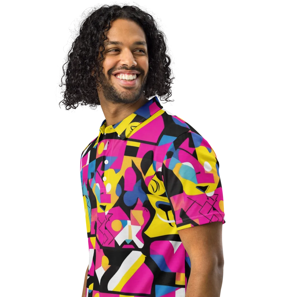 Neon Mask Parade on Men's Slim Fit Polo Shirt — Left Front