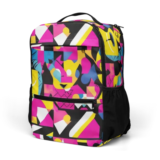 Neon Mask Parade on a Utility Backpack