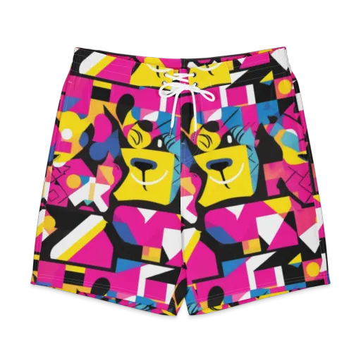 Neon Mask Parade on a Men's Board Shorts