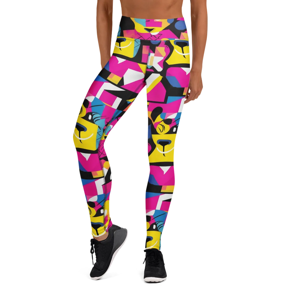 Neon Mask Parade on Yoga Leggings — Front