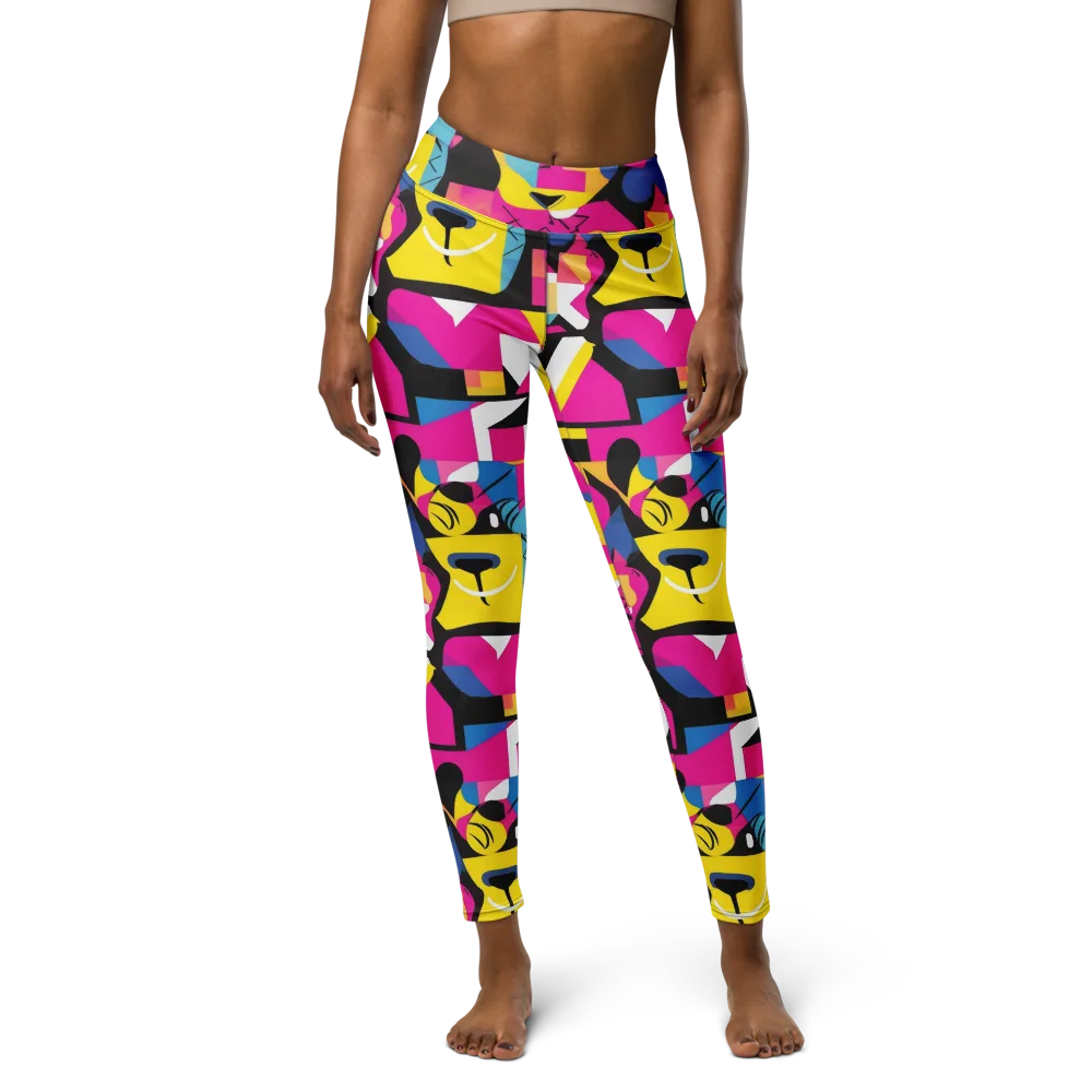 Neon Mask Parade on Yoga Leggings — Front