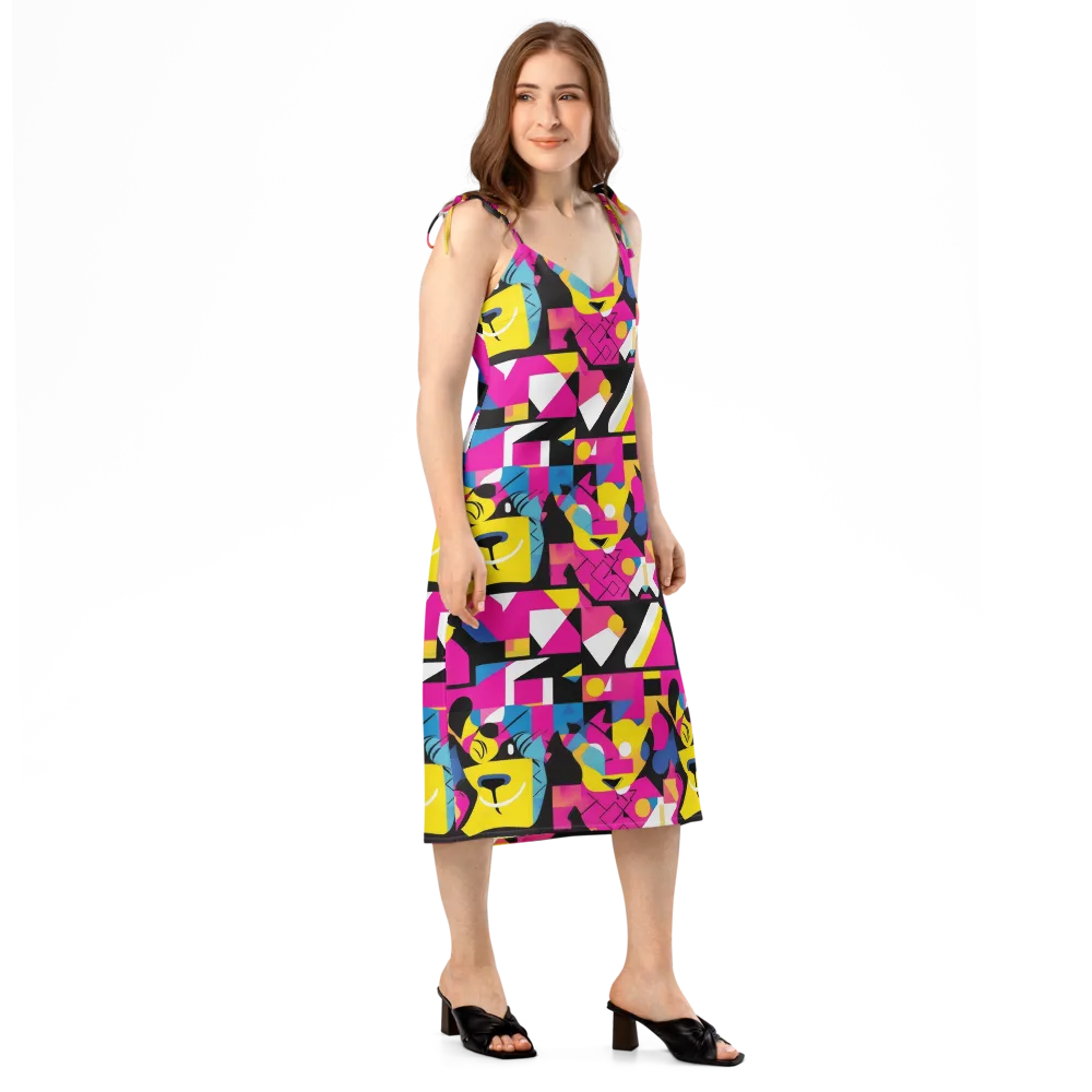 Neon Mask Parade on Slip Dress — Right Front