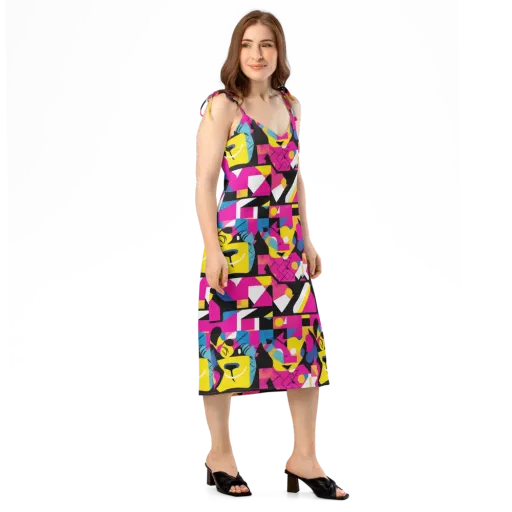 Neon Mask Parade on a Slip Dress