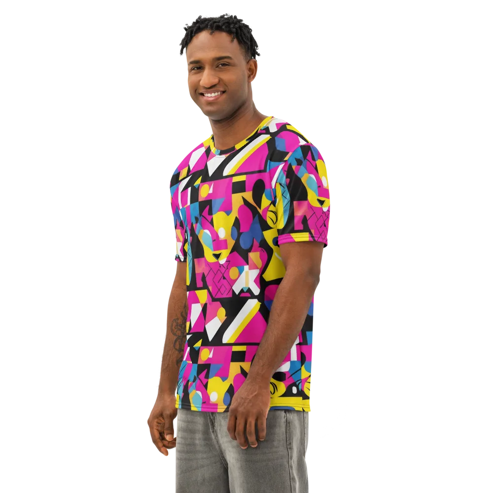Neon Mask Parade on Men's Cotton Crew Neck T-Shirt — Left Front