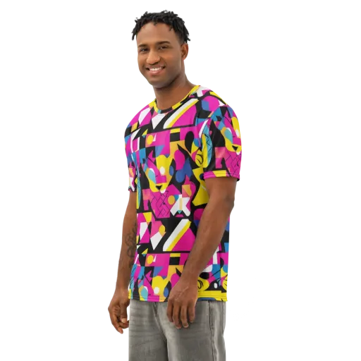 Neon Mask Parade on a Men's Cotton Crew Neck T-Shirt