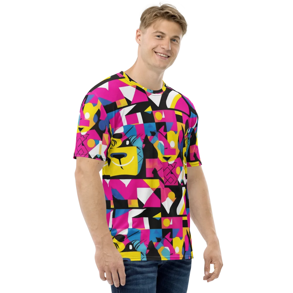 Neon Mask Parade on Men's Crew Neck T-Shirt — Right