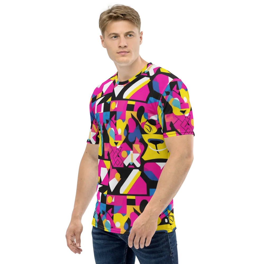 Neon Mask Parade on Men's Crew Neck T-Shirt — Left
