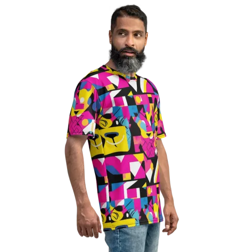 Neon Mask Parade on a Men's Crew Neck T-Shirt