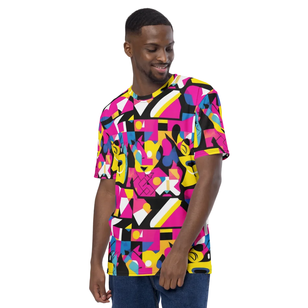 Neon Mask Parade on Men's Crew Neck T-Shirt — Left