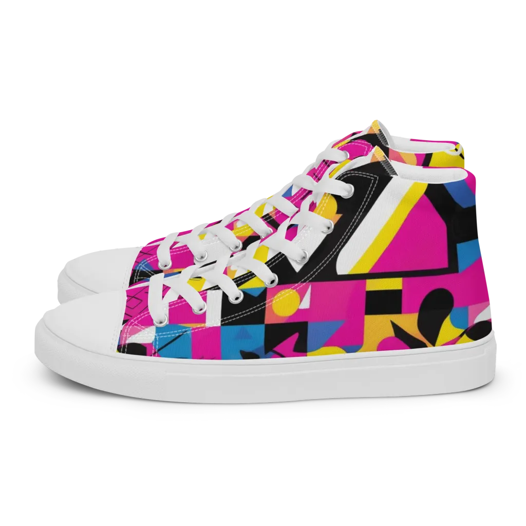 Neon Mask Parade on Men's High Top Canvas Shoes — Left