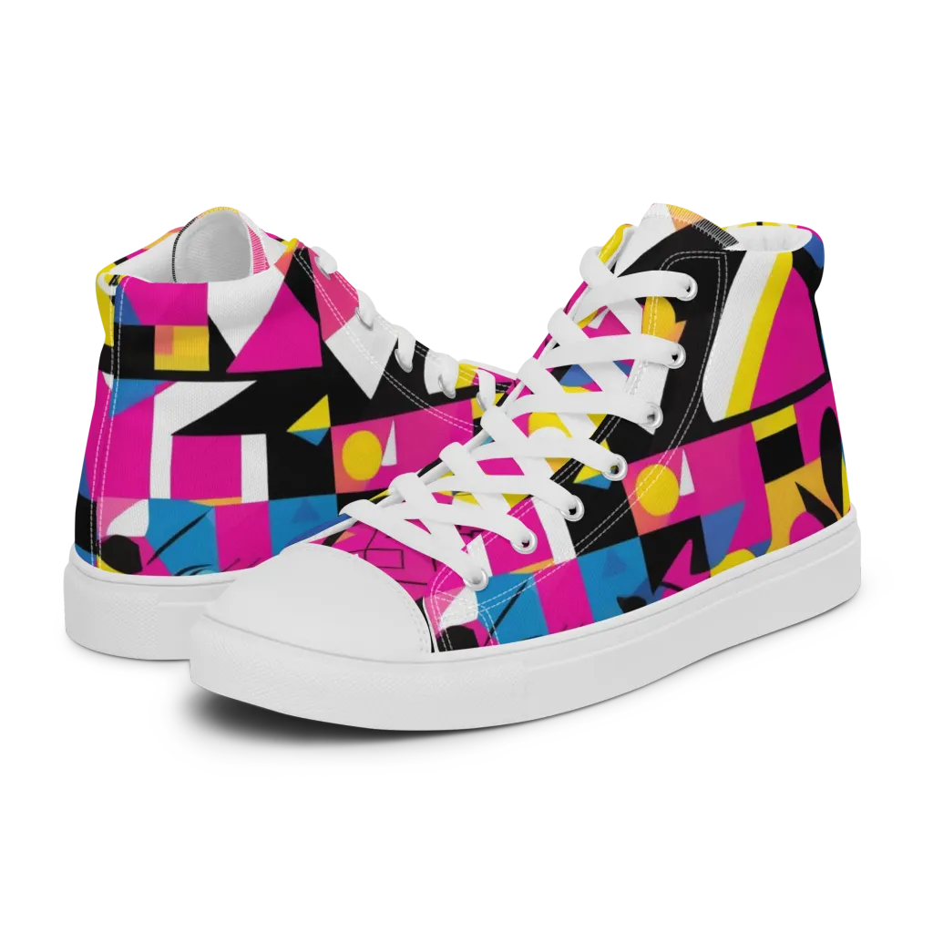 Neon Mask Parade on Men's High Top Canvas Shoes — Left