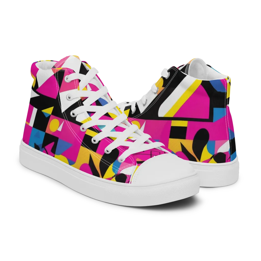 Neon Mask Parade on Men's High Top Canvas Shoes — Right