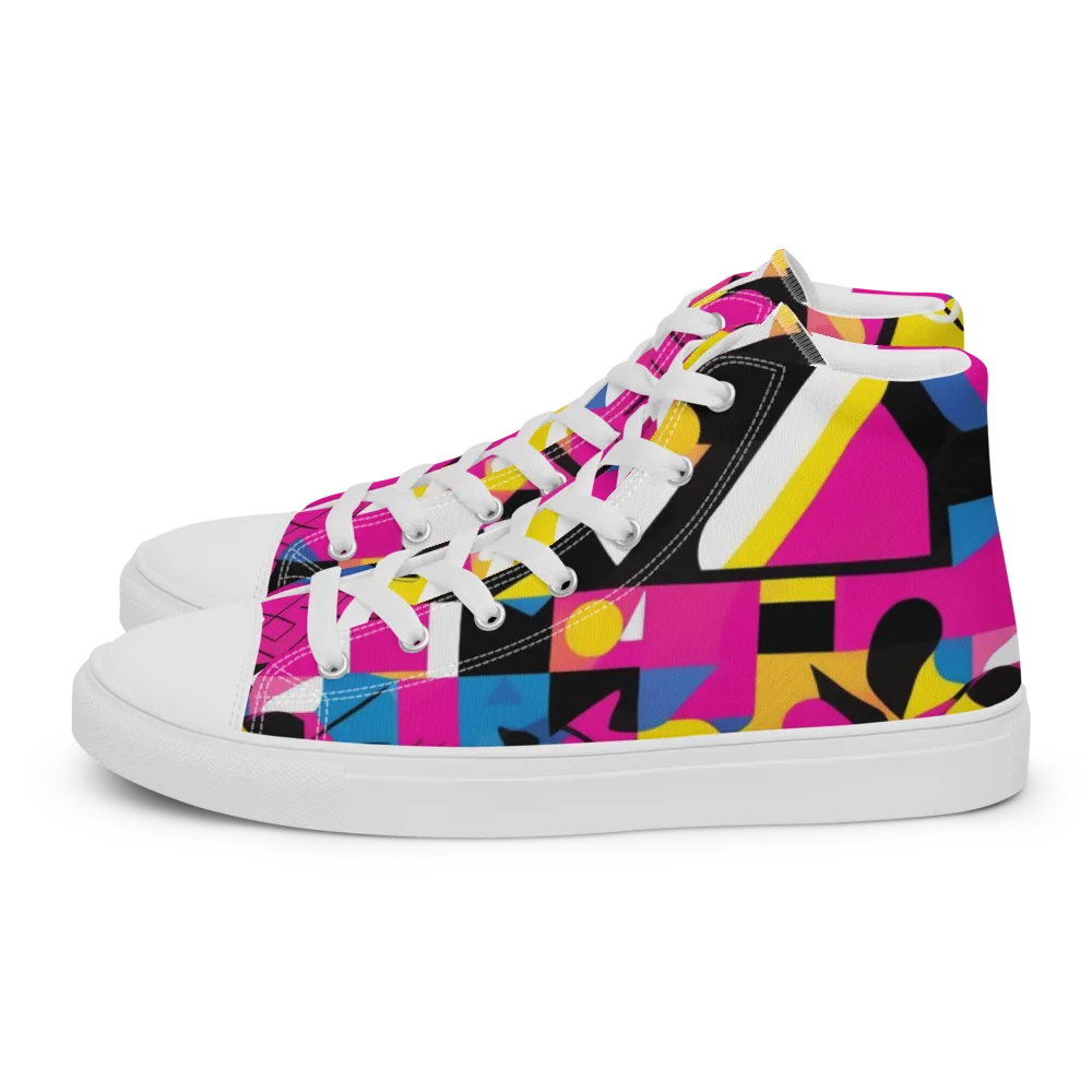 Neon Mask Parade on Women's High Top Canvas Shoes — Left