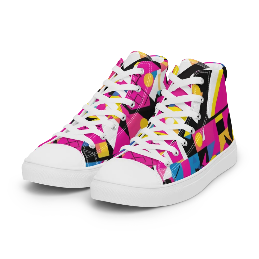 Neon Mask Parade on Women's High Top Canvas Shoes — Left Front