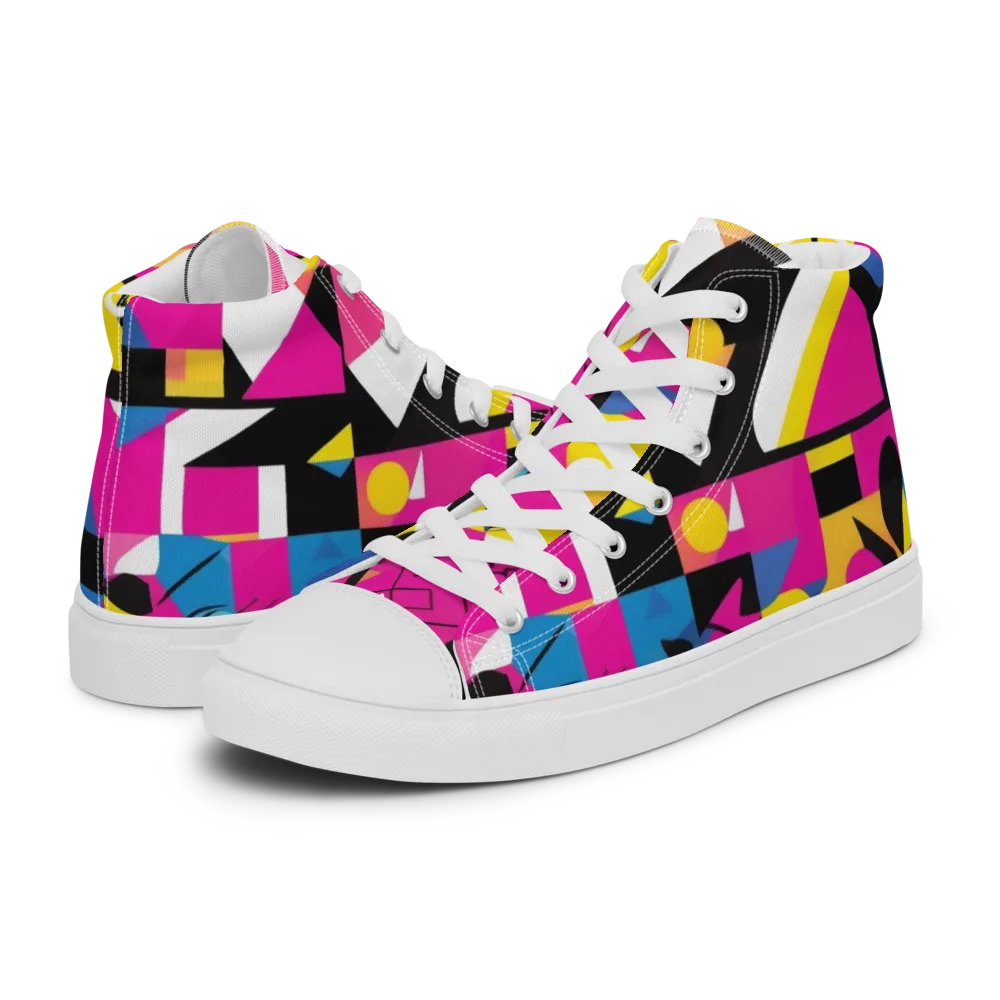 Neon Mask Parade on Women's High Top Canvas Shoes — Left