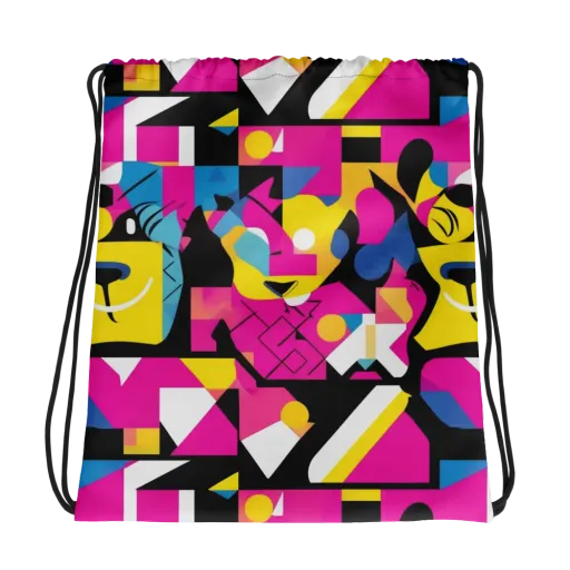 Neon Mask Parade on a Drawstring Bag