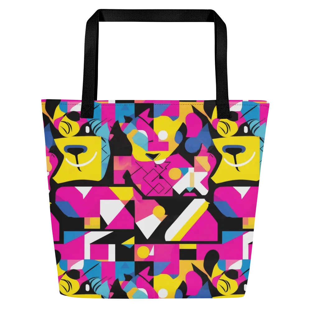 Neon Mask Parade on Large Tote Bag W/ Pocket — Front