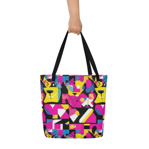 Neon Mask Parade on a Large Tote Bag W/ Pocket