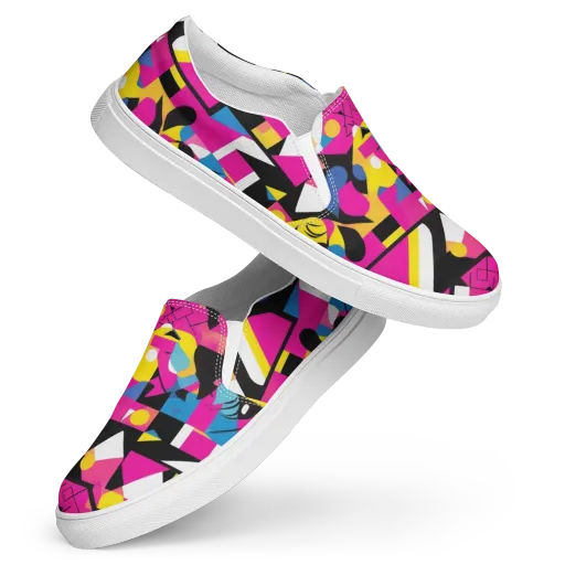 Neon Mask Parade on a Women's Slip-On Canvas Shoes