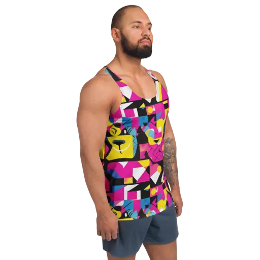 Neon Mask Parade on a Men's Tank Top