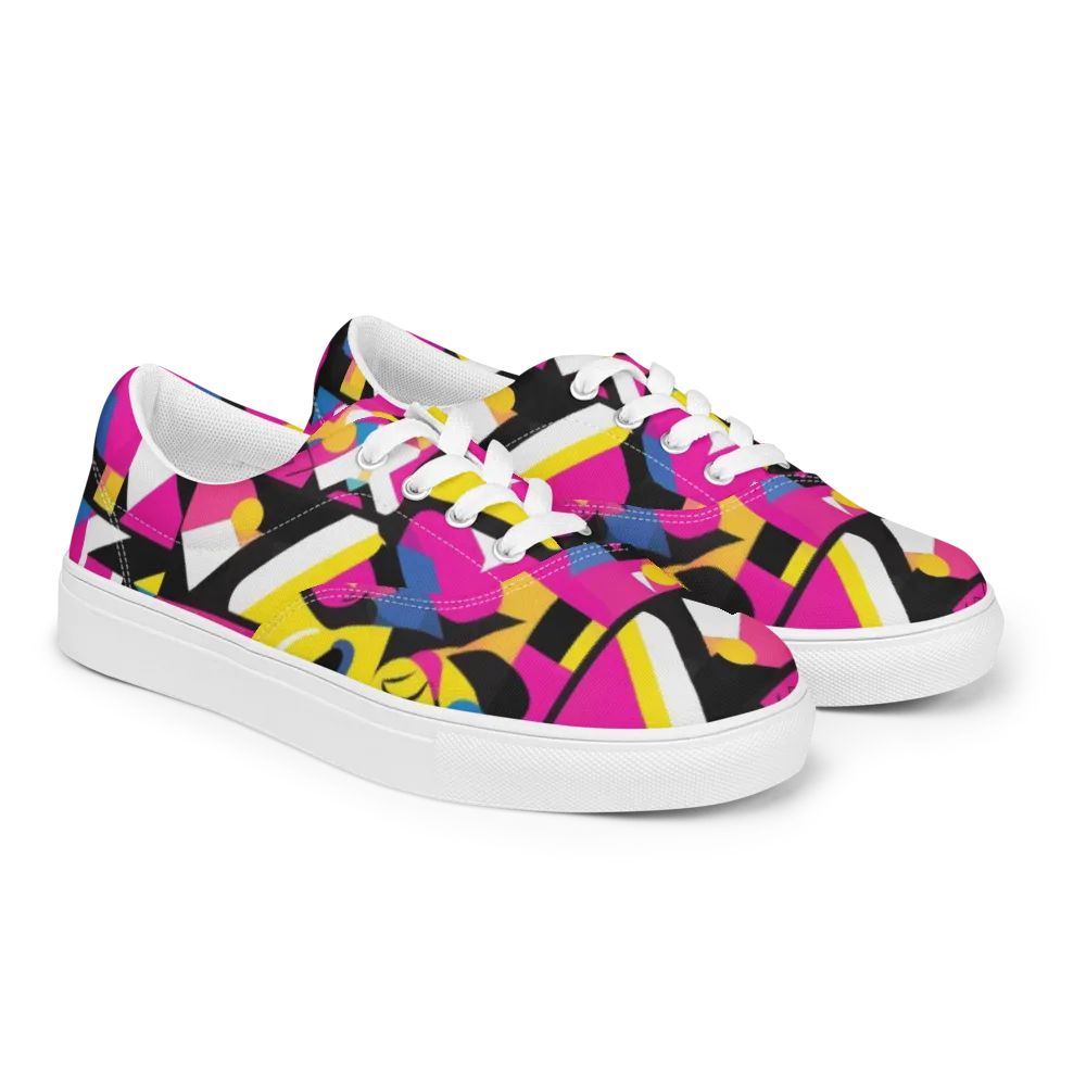 Neon Mask Parade on Men's Lace-Up Canvas Shoes — Right Front