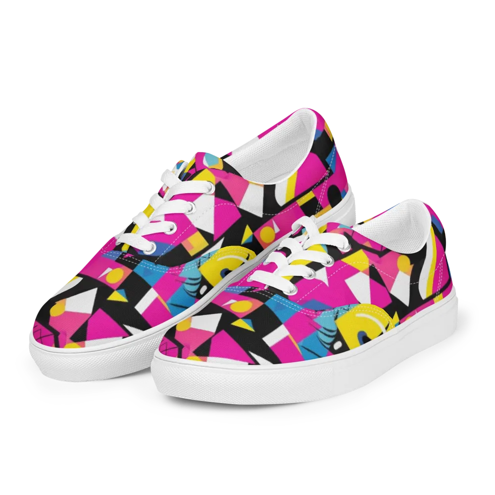 Neon Mask Parade on Men's Lace-Up Canvas Shoes — Left Front