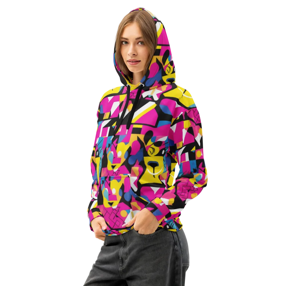 Neon Mask Parade on Cotton Hoodie — Left Front