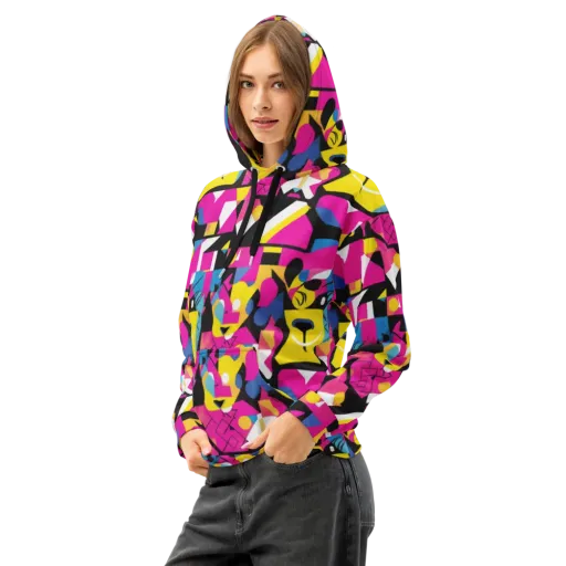 Neon Mask Parade on a Cotton Hoodie