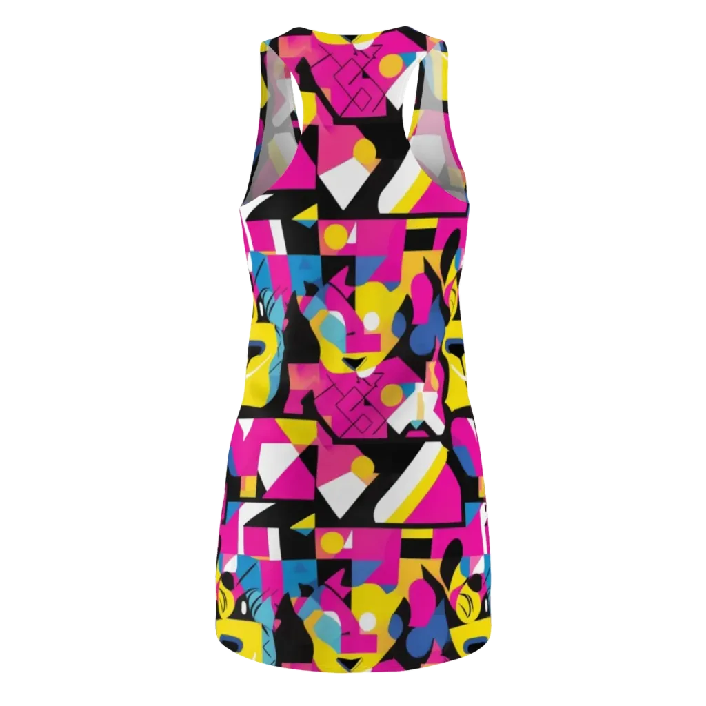 Neon Mask Parade on Racerback Dress — Back