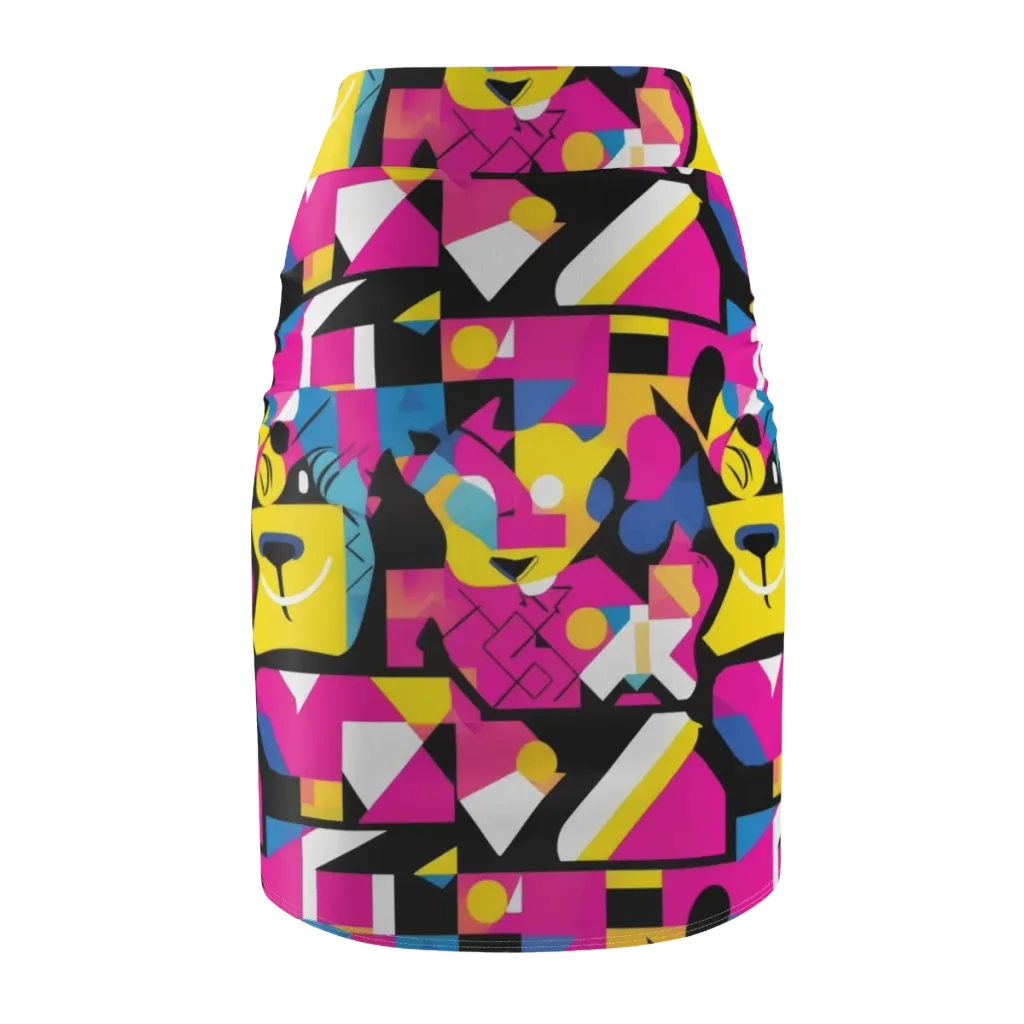Neon Mask Parade on Pencil Skirt — Back