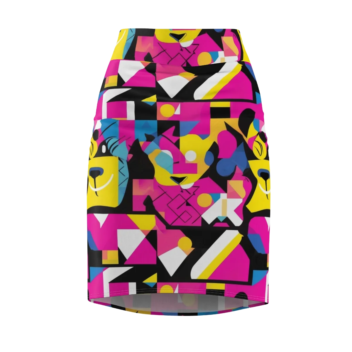 Neon Mask Parade on Pencil Skirt — Front