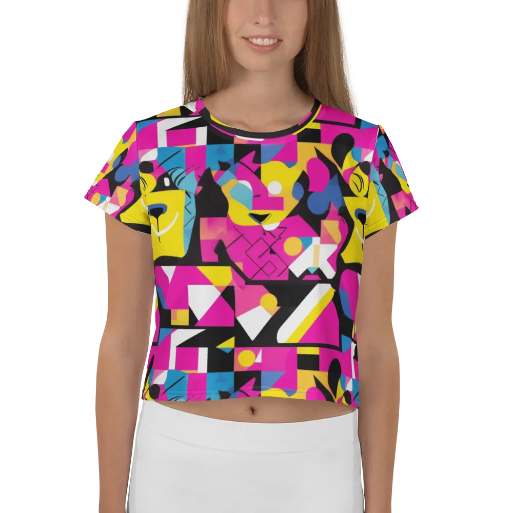 Neon Mask Parade on Crop Tee — Front