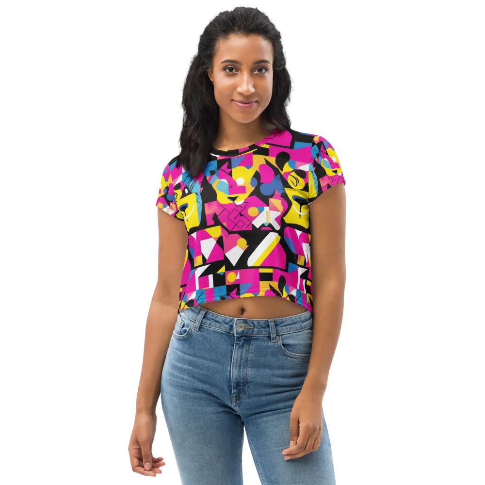Neon Mask Parade on Crop Tee — Front
