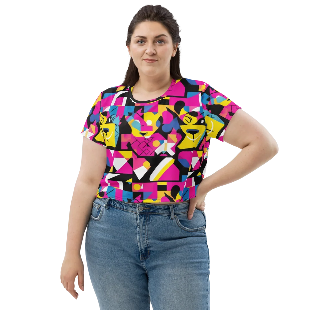 Neon Mask Parade on Crop Tee — Front