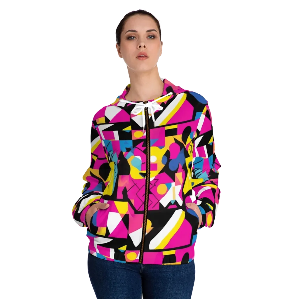 Neon Mask Parade on Women's Full-Zip Hoodie — Front On Person