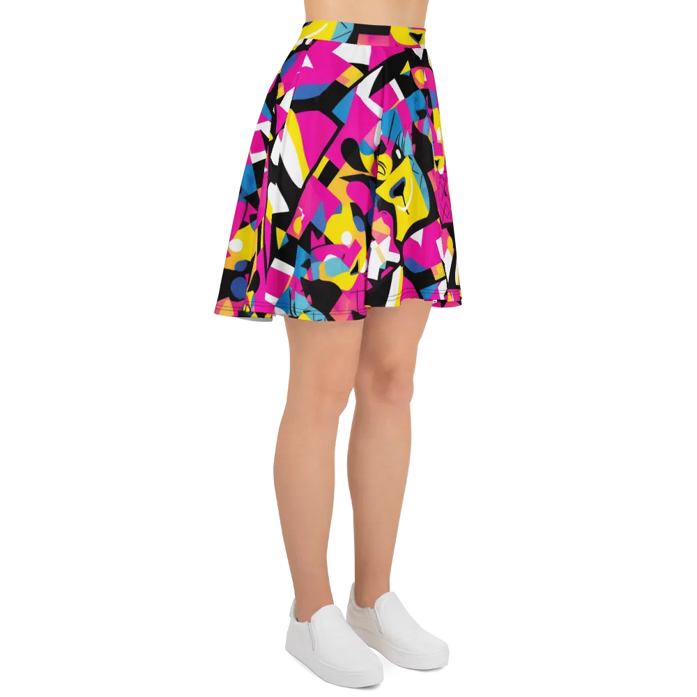 Neon Mask Parade on Skater Skirt — Right