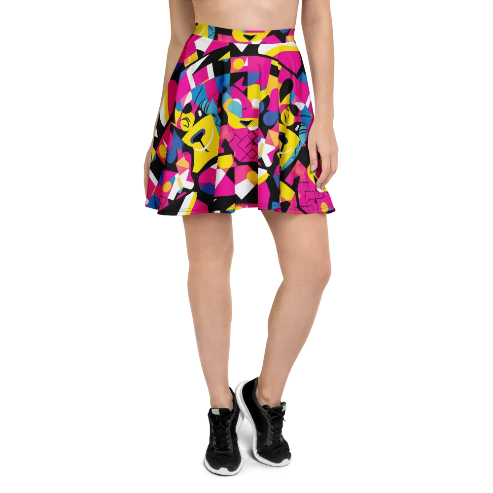 Neon Mask Parade on Skater Skirt — Front
