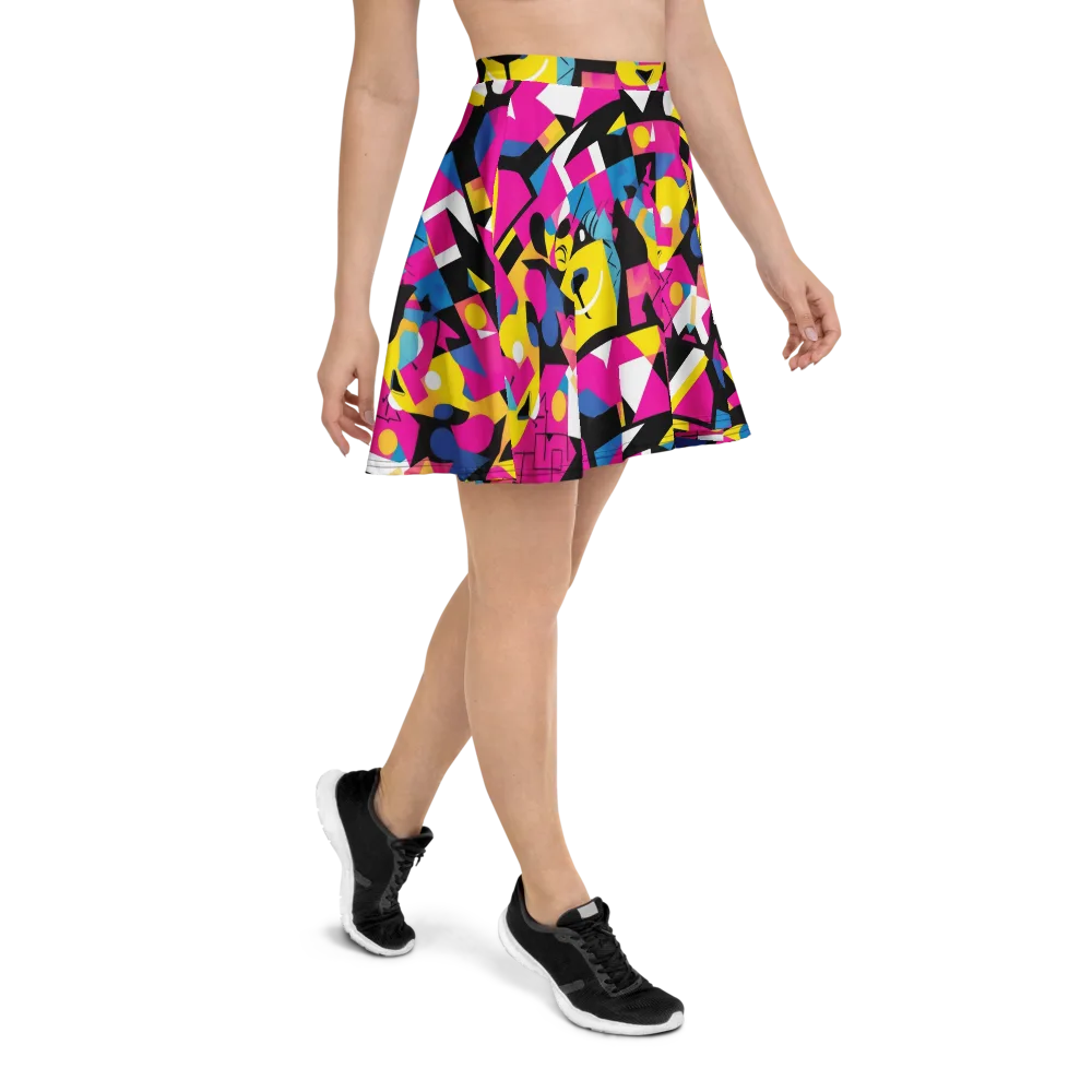 Neon Mask Parade on Skater Skirt — Right