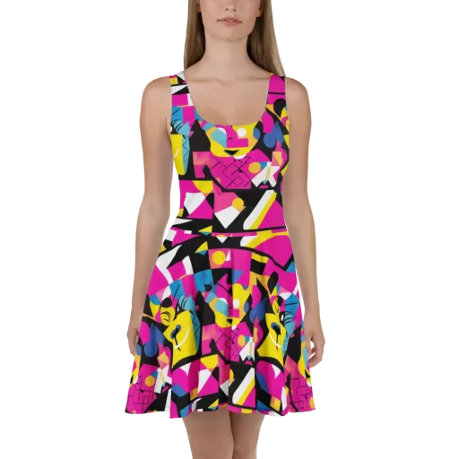 Neon Mask Parade on a Skater Dress