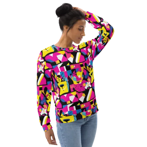 Neon Mask Parade on a Sweatshirt