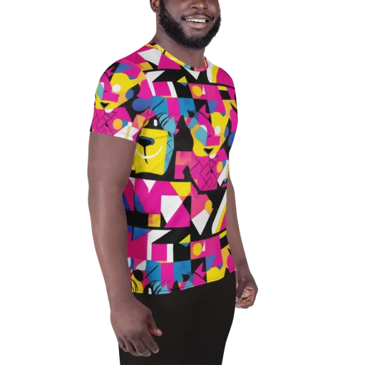 Neon Mask Parade on a Men's Athletic T-Shirt