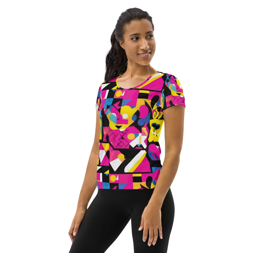 Neon Mask Parade on Women's Athletic T-Shirt — Left