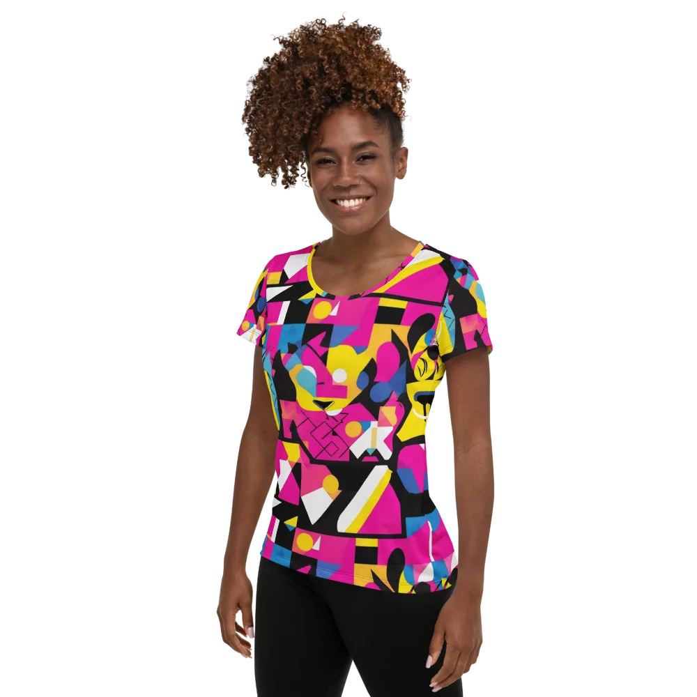 Neon Mask Parade on Women's Athletic T-Shirt — Left