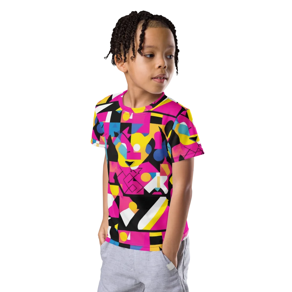 Neon Mask Parade on Kids Crew Neck T-Shirt — Left Front