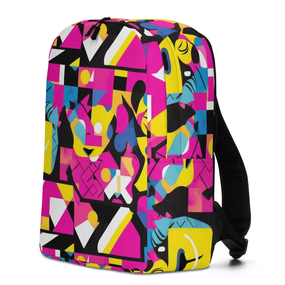 Neon Mask Parade on Minimalist Backpack — Left