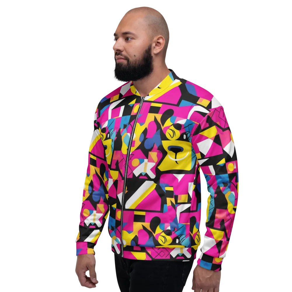 Neon Mask Parade on Bomber Jacket — Left